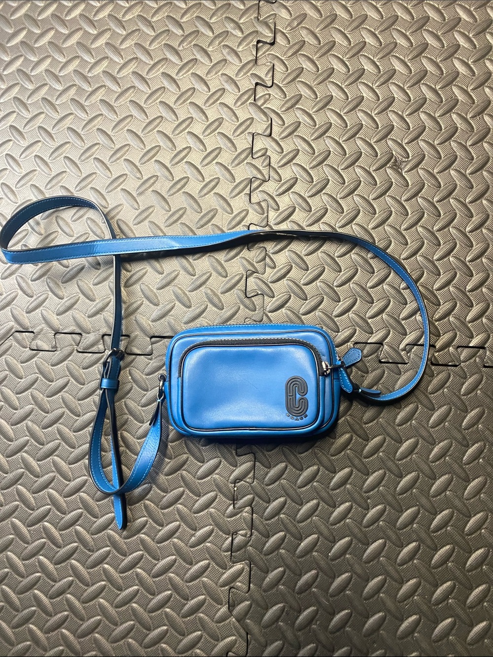 Coach Mini Edge Double Pouch Crossbody Bag Bluejay leather